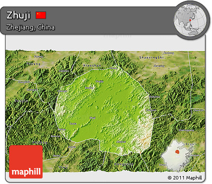 Physical 3D Map of Zhuji, satellite outside