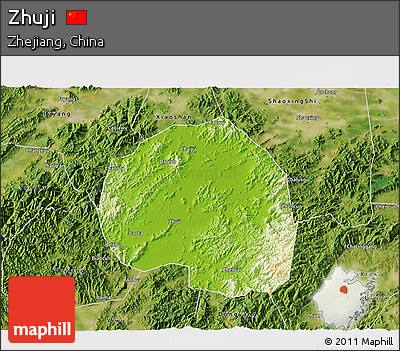 Physical 3D Map of Zhuji, satellite outside