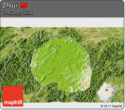 Physical 3D Map of Zhuji, satellite outside