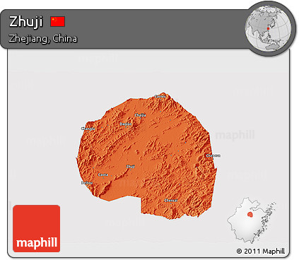 Political 3D Map of Zhuji, cropped outside