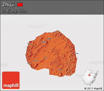 Political 3D Map of Zhuji, cropped outside