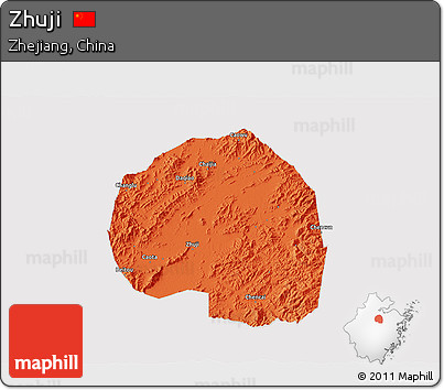 Political 3D Map of Zhuji, cropped outside