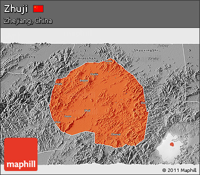 Political 3D Map of Zhuji, desaturated