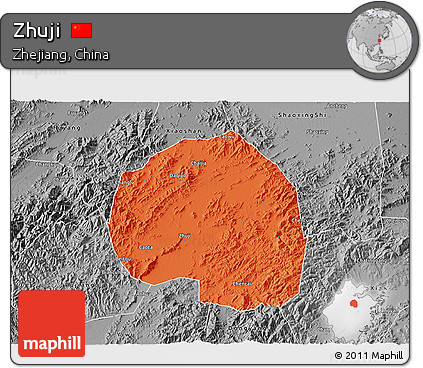 Political 3D Map of Zhuji, desaturated