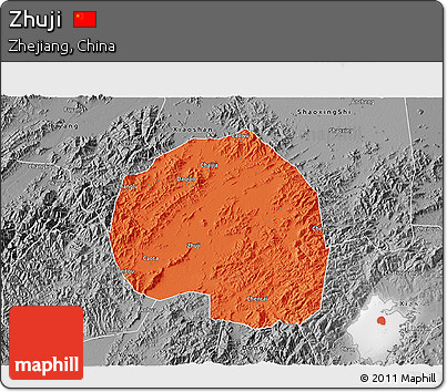 Political 3D Map of Zhuji, desaturated