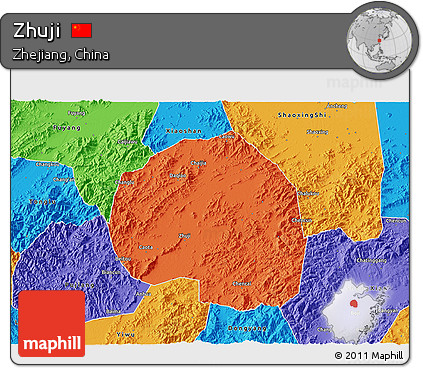 Political 3D Map of Zhuji