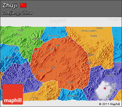 Political 3D Map of Zhuji