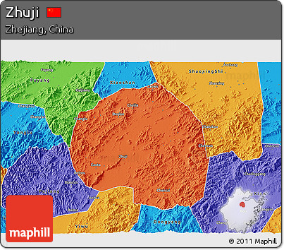 Political 3D Map of Zhuji