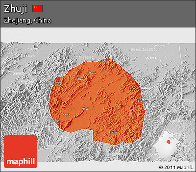 Political 3D Map of Zhuji, lighten, desaturated
