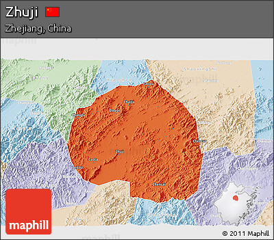 Political 3D Map of Zhuji, lighten
