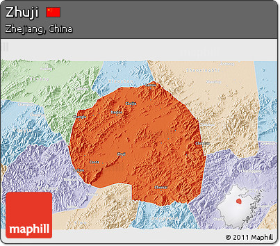 Political 3D Map of Zhuji, lighten