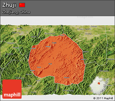 Political 3D Map of Zhuji, satellite outside