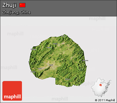 Satellite 3D Map of Zhuji, cropped outside