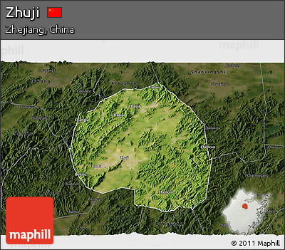 Satellite 3D Map of Zhuji, darken