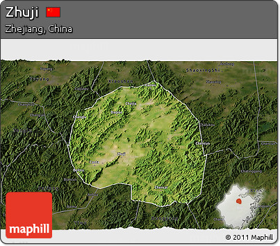 Satellite 3D Map of Zhuji, darken