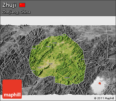 Satellite 3D Map of Zhuji, desaturated