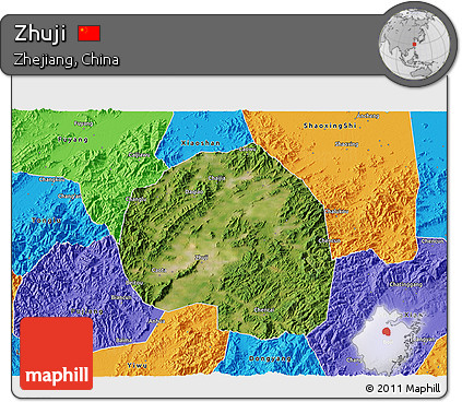 Satellite 3D Map of Zhuji, political outside