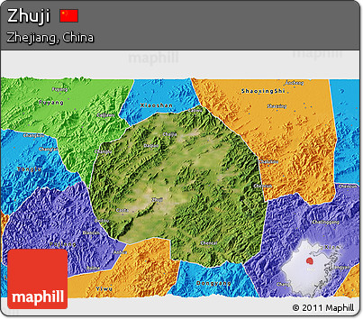Satellite 3D Map of Zhuji, political outside