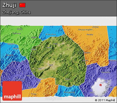 Satellite 3D Map of Zhuji, political outside