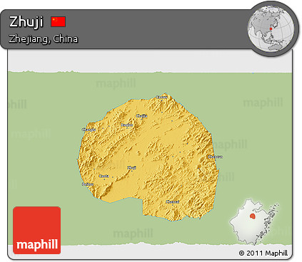Savanna Style 3D Map of Zhuji, single color outside