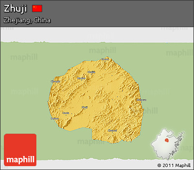 Savanna Style 3D Map of Zhuji, single color outside