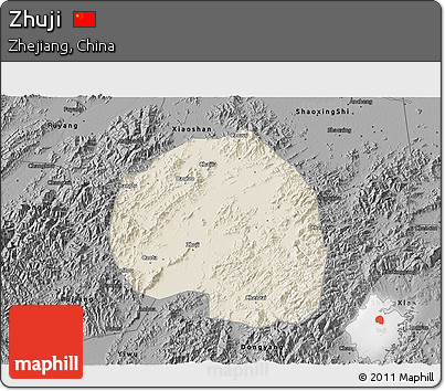 Shaded Relief 3D Map of Zhuji, darken, desaturated
