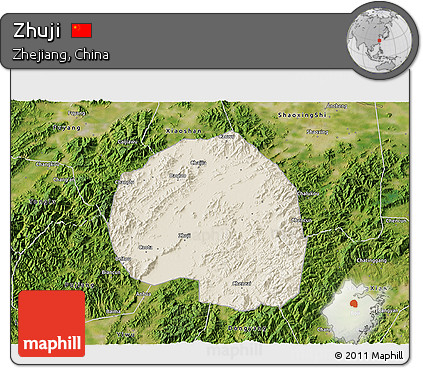 Shaded Relief 3D Map of Zhuji, satellite outside