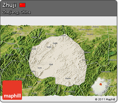 Shaded Relief 3D Map of Zhuji, satellite outside