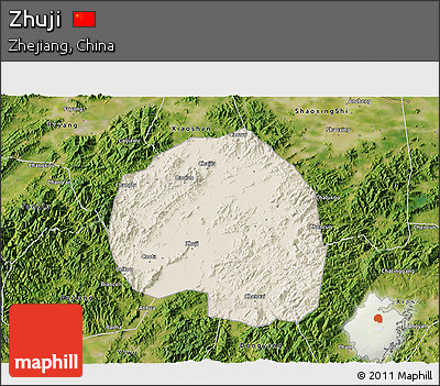 Shaded Relief 3D Map of Zhuji, satellite outside