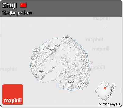 Silver Style 3D Map of Zhuji, single color outside