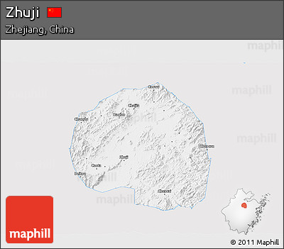 Silver Style 3D Map of Zhuji, single color outside