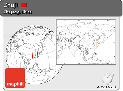 Blank Location Map of Zhuji, within the entire country
