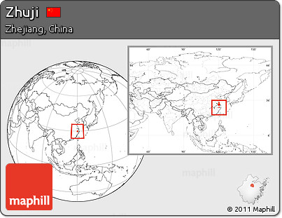Blank Location Map of Zhuji, within the entire country