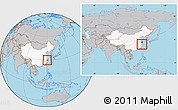 Gray Location Map of Zhuji, highlighted country, within the entire country