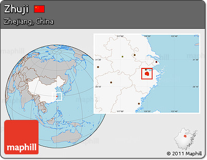 Gray Location Map of Zhuji, highlighted country