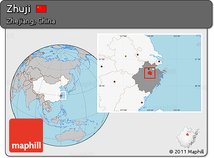 Gray Location Map of Zhuji, highlighted country, highlighted parent region