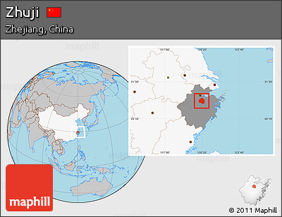Gray Location Map of Zhuji, highlighted country, highlighted parent region