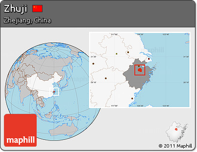 Gray Location Map of Zhuji, highlighted country, highlighted parent region