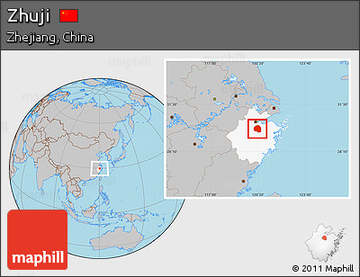 Gray Location Map of Zhuji, highlighted parent region
