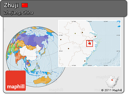 Political Location Map of Zhuji, highlighted country