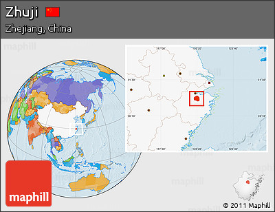 Political Location Map of Zhuji, highlighted country