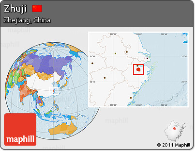 Political Location Map of Zhuji, highlighted country