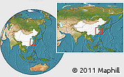 Satellite Location Map of Zhuji, highlighted country, within the entire country