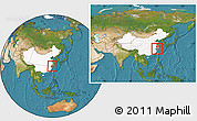Satellite Location Map of Zhuji, highlighted country, highlighted parent region, within the entire country