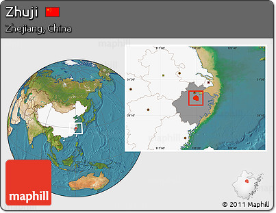 Satellite Location Map of Zhuji, highlighted country, highlighted parent region