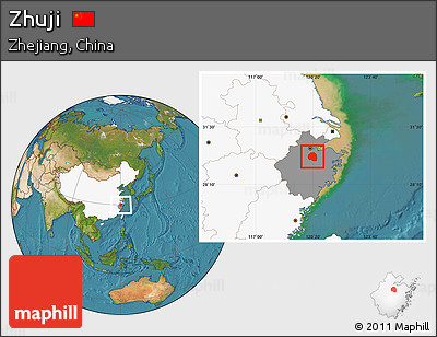 Satellite Location Map of Zhuji, highlighted country, highlighted parent region