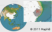 Satellite Location Map of Zhuji, highlighted country, highlighted parent region