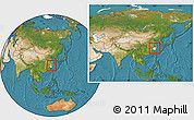 Satellite Location Map of Zhuji, highlighted parent region, within the entire country