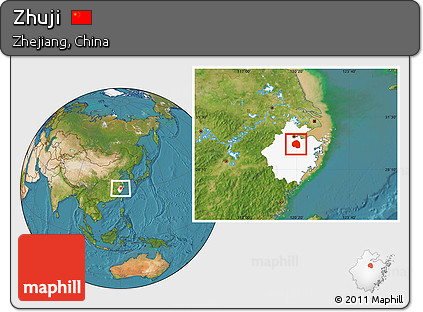 Satellite Location Map of Zhuji, highlighted parent region