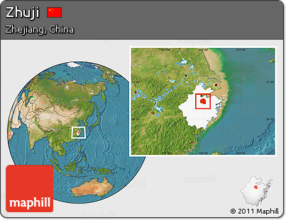 Satellite Location Map of Zhuji, highlighted parent region